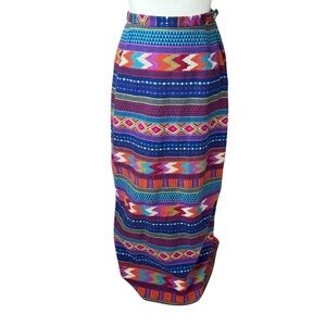 Vtg 70s Prestige Boston Colorful Patterned tribal Maxi Skirt women small 26”